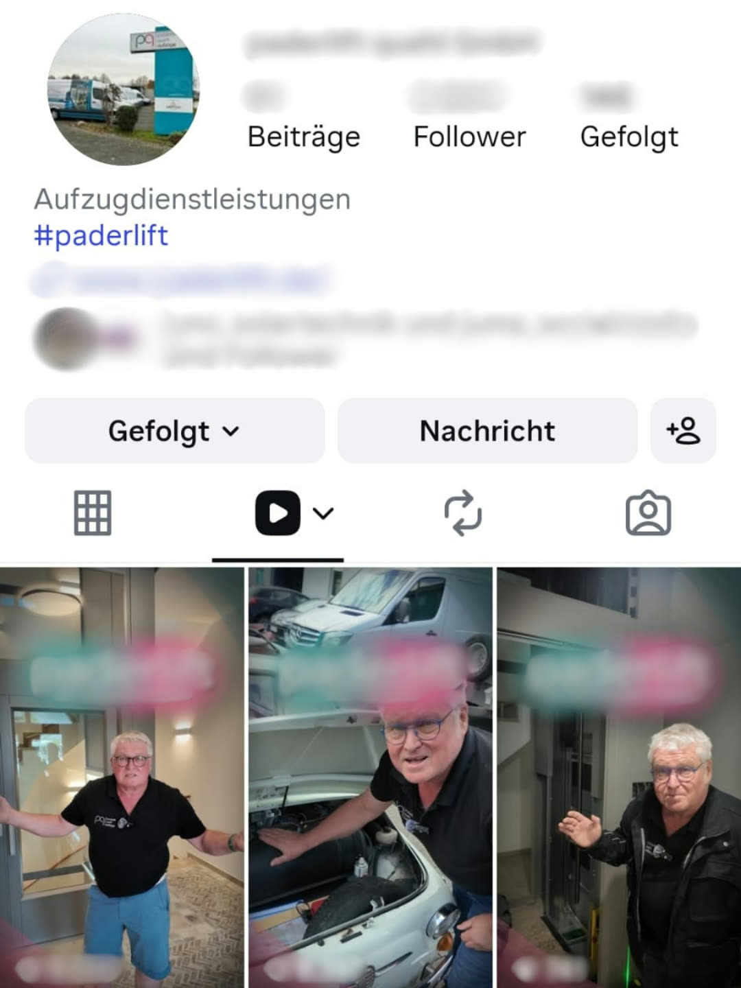 Instagram-Profil eines Kunden mit veröffentlichten Reels